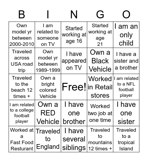 Get to know YOU! Bingo Card