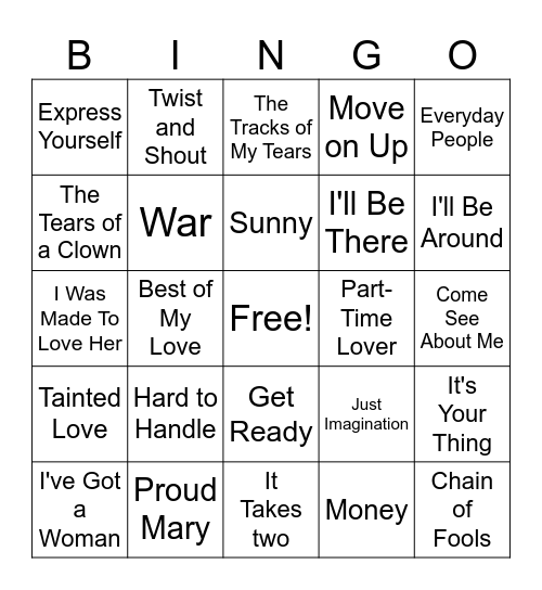 Motown Music Bingo Card