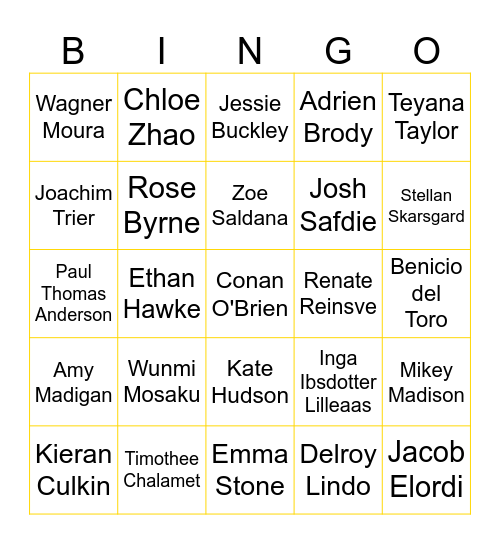 2026 Oscars Bingo Card