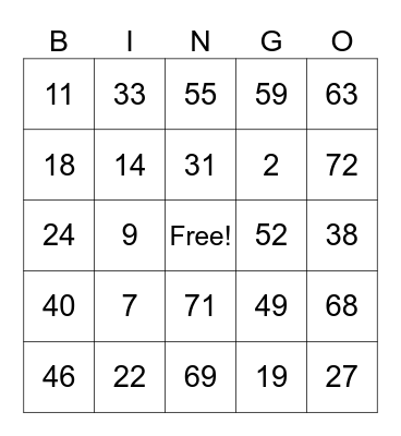 American Bingo Card