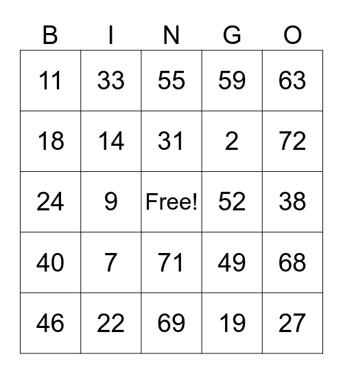 American Bingo Card