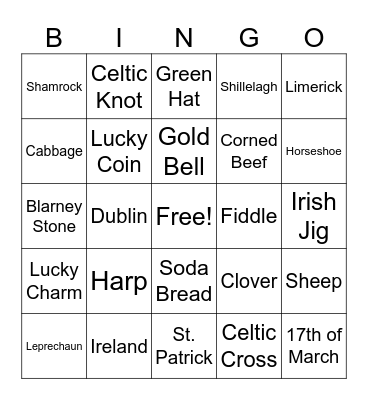 St. Patrick's Day Bingo Card