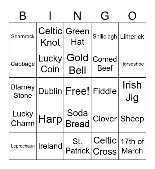 St. Patrick's Day Bingo Card
