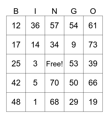 American Bingo Card