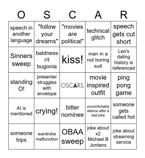 98th Academy Awards Bingo! Bingo Card