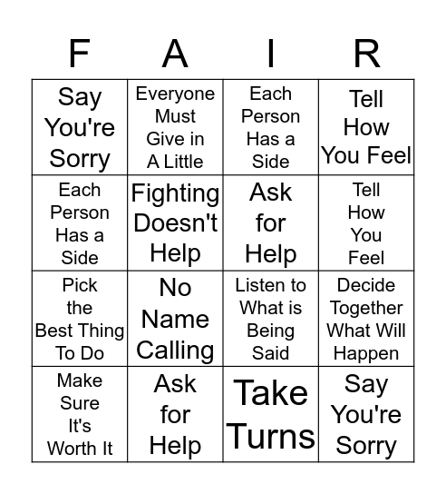 Solve Conflicts Peaceably Bingo Card