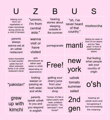 Uzbek American Bingo Card