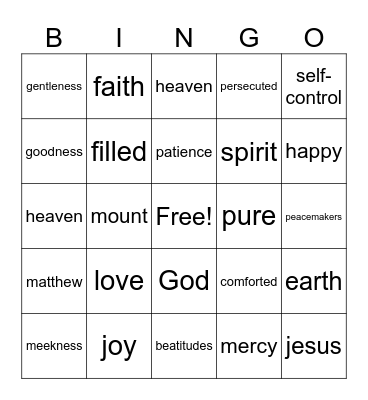 Fruit of the spirit Bingo Card