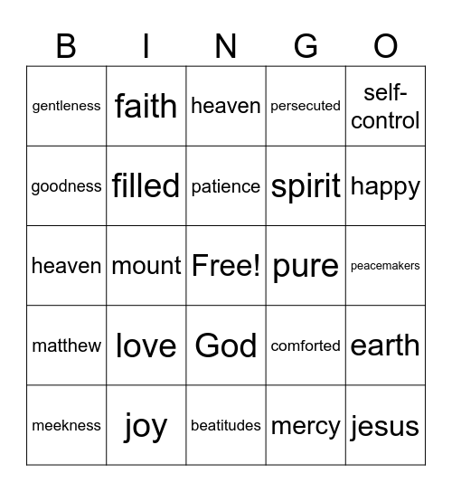 Fruit of the spirit Bingo Card