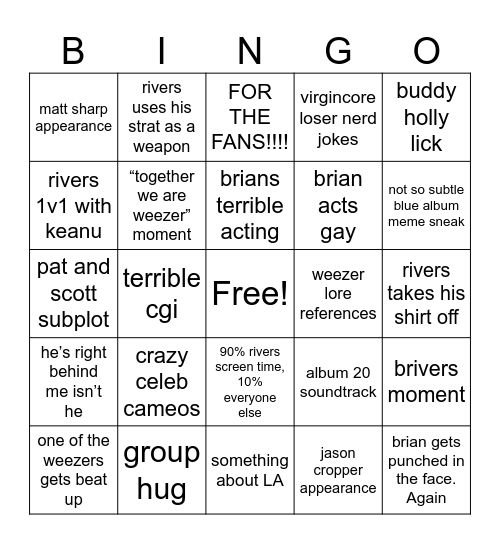 weezer movie Bingo Card