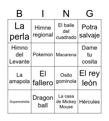 BINGO MUSICAL Bingo Card