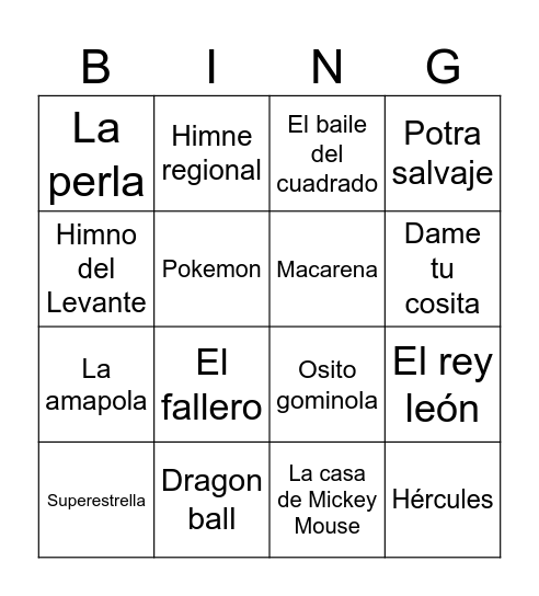 BINGO MUSICAL Bingo Card