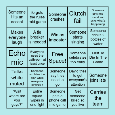Game Night Bingo Card