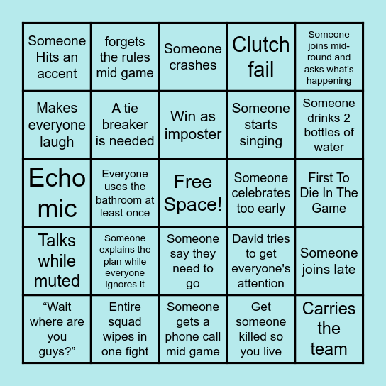 Game Night Bingo Card