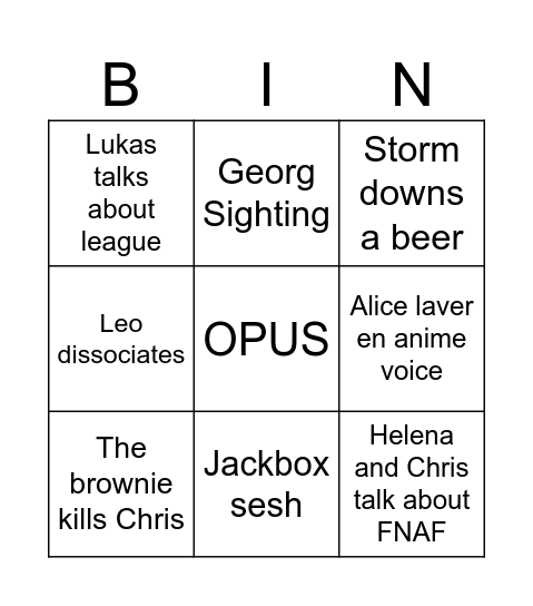 Untitled Bingo Card