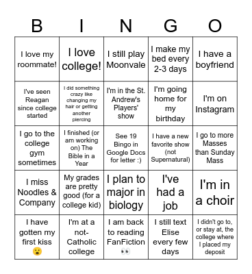 19 BINGO Card