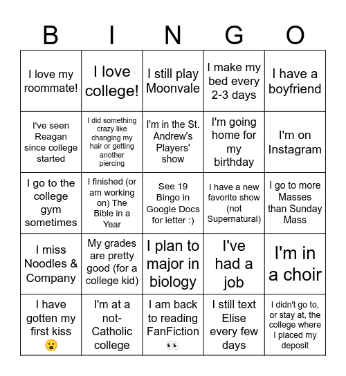 19 BINGO Card