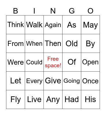 Sight Words! Bingo Card