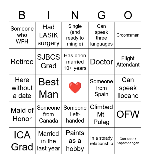 FIND THE GUEST Bingo Card
