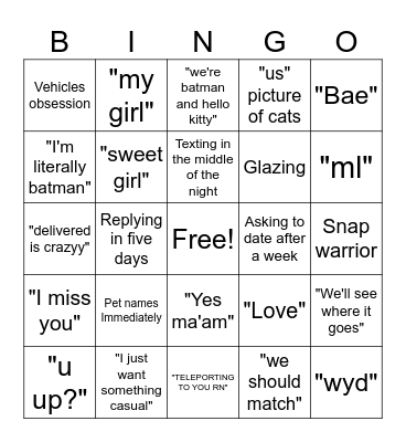 Situationship final boss Bingo Card