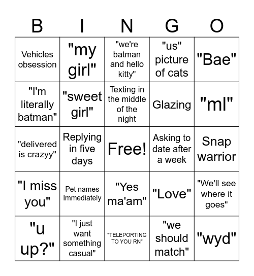 Situationship final boss Bingo Card