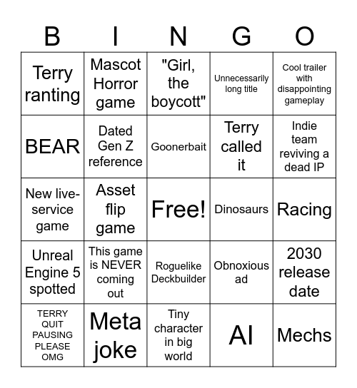 Terry's FGS Bingo Card