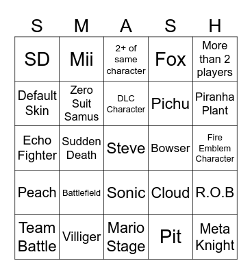 Smash Online Bingo Card