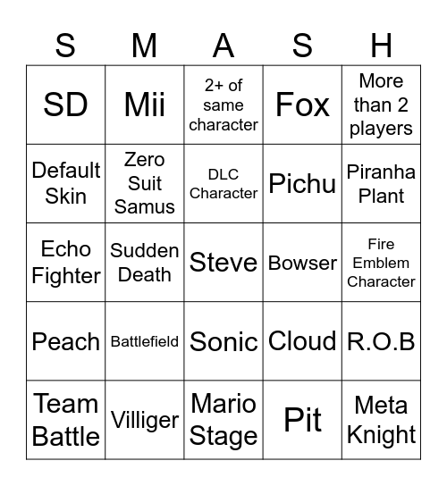 Smash Online Bingo Card