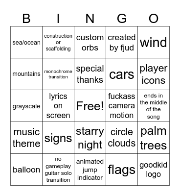 goodkid bingo Card