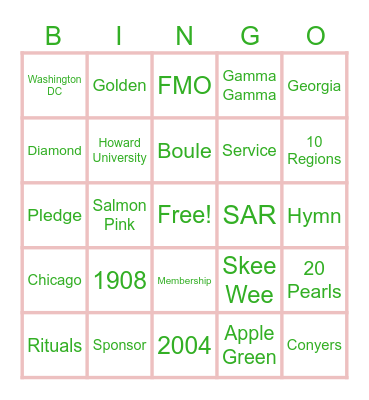 AKA - CHI TAU OMEGA CHAPTER BINGO Card