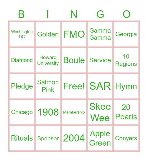 AKA - CHI TAU OMEGA CHAPTER BINGO Card