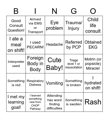 PEM SHIFT BINGO V.4 Bingo Card