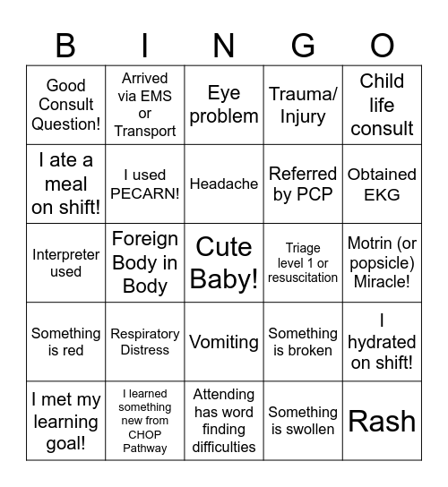 PEM SHIFT BINGO V.4 Bingo Card