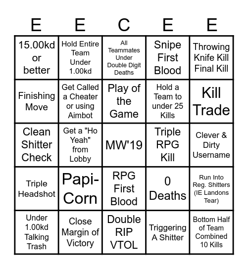 EECCEE by GHEY WHEAPON Bingo Card