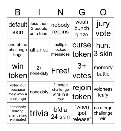bfdia roblox bingo Card