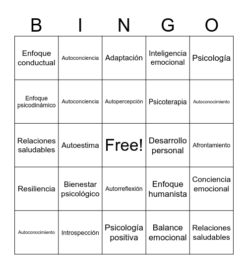 Tema 9 - Psicología Para el Bienestar Integral Bingo Card
