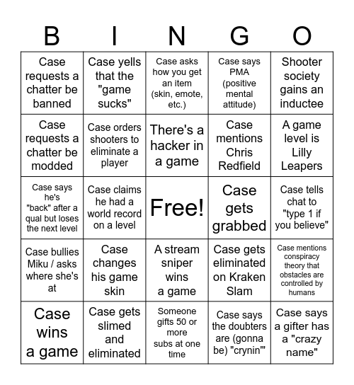 CaseOh Fall Guys BINGO Card