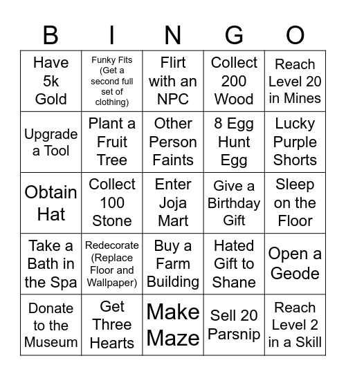 Stardew Bingo Card
