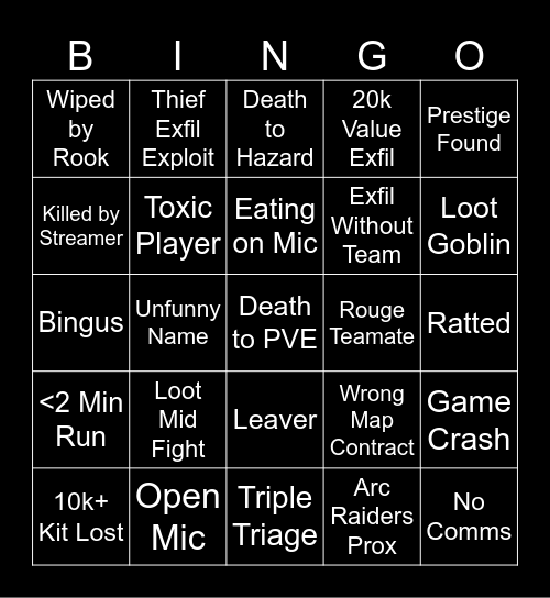 Marathon Bingo Card