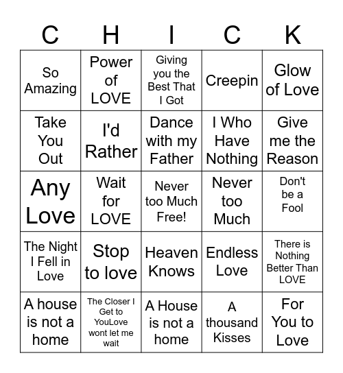 Chicks LutherFest 2026 Bingo Card