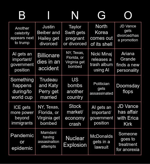 2026 Predictions Bingo Card