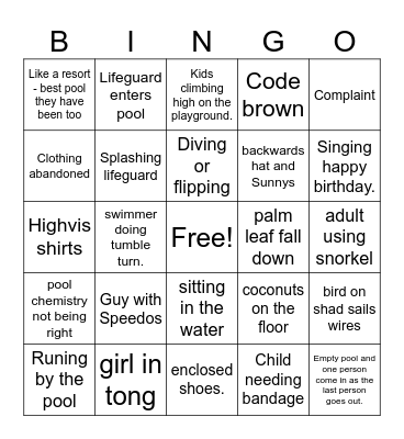 Pool Bingo Card