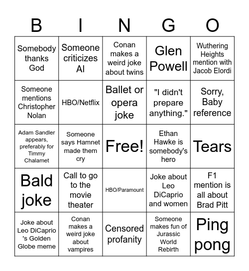Oscar 2026 Bingo Card