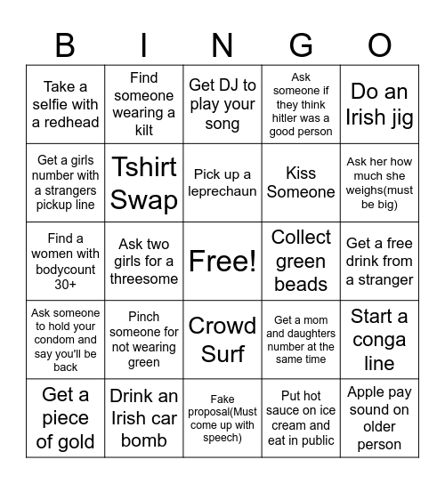 St Patrick Bingo Card