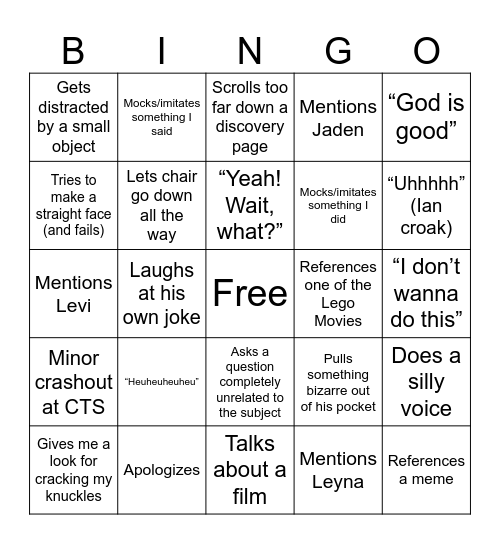 Ian Tutoring Bingo Card