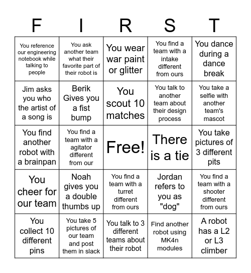 Charger Robotics Competition Bingo Card
