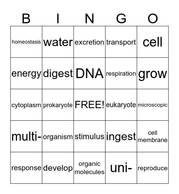 Living Things Bingo Card