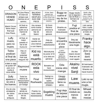 El final de one puece predicciones Bingo Card