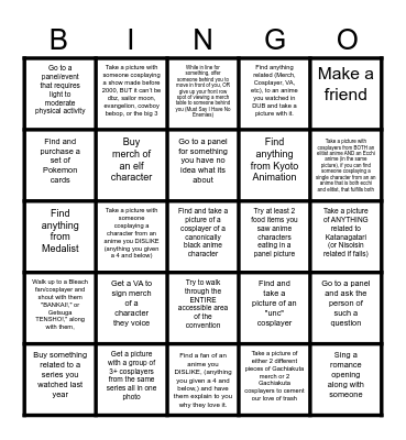 MS Anime Fest Bingo Board Bingo Card