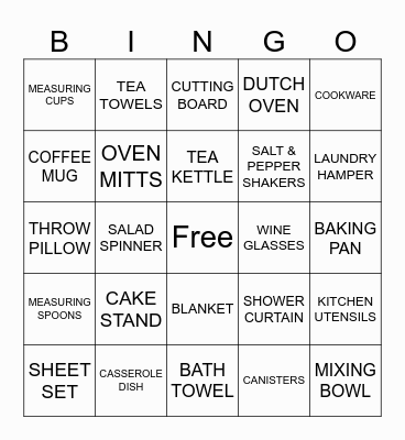 Bridal Shower Gift Bingo Card